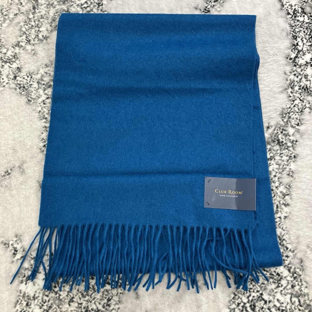 Club Room 100% Cashmere Scarf Blue Fringe NWT Soft Winter Wrap